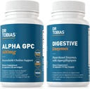 Dr. Tobias Alpha GPC & fordøjelsesenzymer - Support Cognitive Function & Everyday Gut Health med biotilgængelig cholin supplement & Premium enzymer til fordøjelse, non-GMO