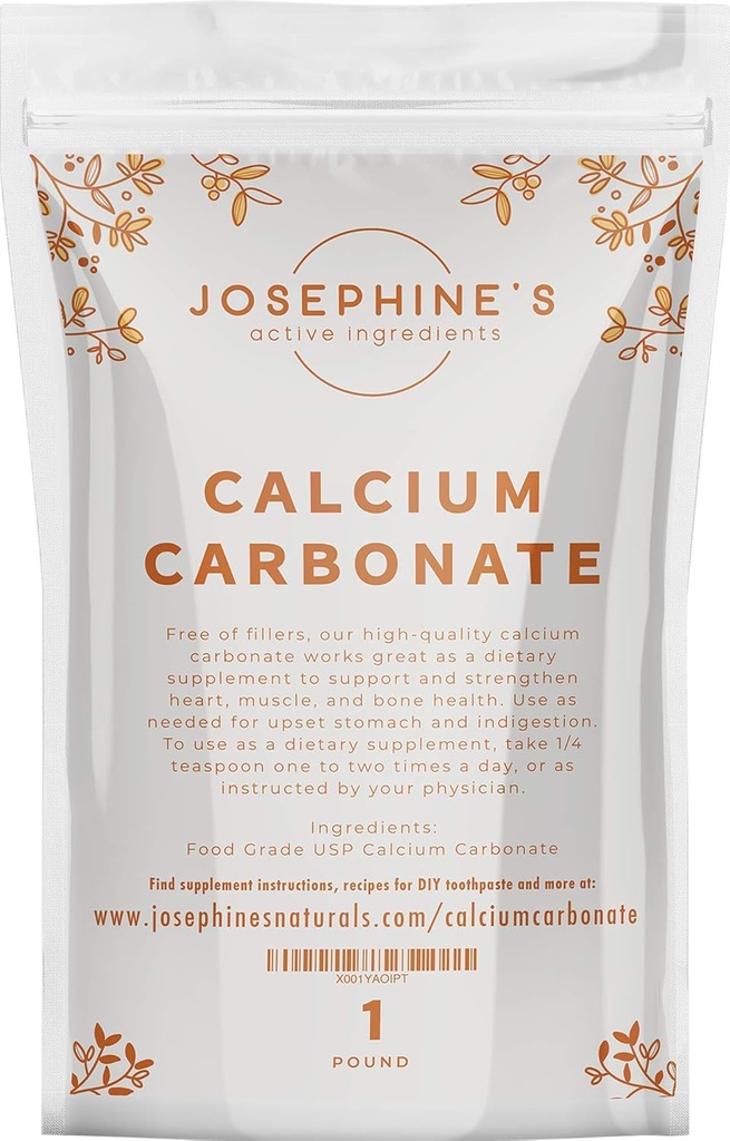 Josephine 's Active Ingredients: Calcium Carbonate Powder - Food Grade Supplement, Heartburn Relief, Ingredient for DIY Tandpasta og kalk maling projekter - 1 LB. - Ingen tilsætningsstoffer eller Fillers