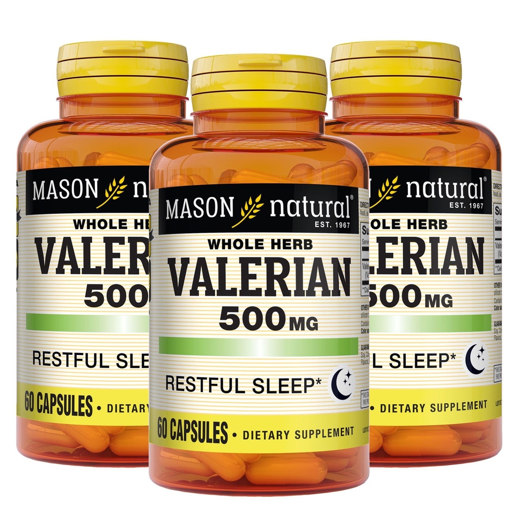 MASON NATURAL Valerian Root 500 mg, 6 Monthly Supply, Natural Sleep Aid, Promoes Sund & Resiful Sleep, Urtetilskud, 3 Pack