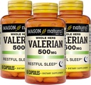 MASON NATURAL Valerian Root 500 mg, 6 Monthly Supply, Natural Sleep Aid, Promoes Sund & Resiful Sleep, Urtetilskud, 3 Pack