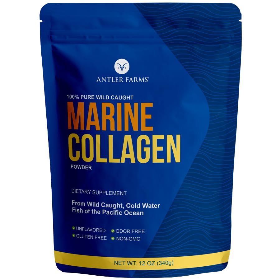 Antler Farms - 100% Ren, ren Marine Collagen pulver fra vild fanget Pacific Snapper, 12 oz - Opløseligt i varme eller kolde væsker, Højt biotilgængeligt, Rapid Absorption, Ingen smag eller lugt