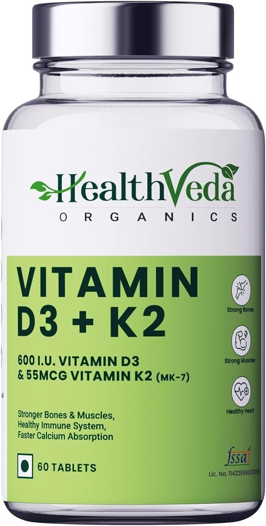Organics Vitamin D3 (600 IE) + Vitamin K2 som MK7 Supplement (55mcg)