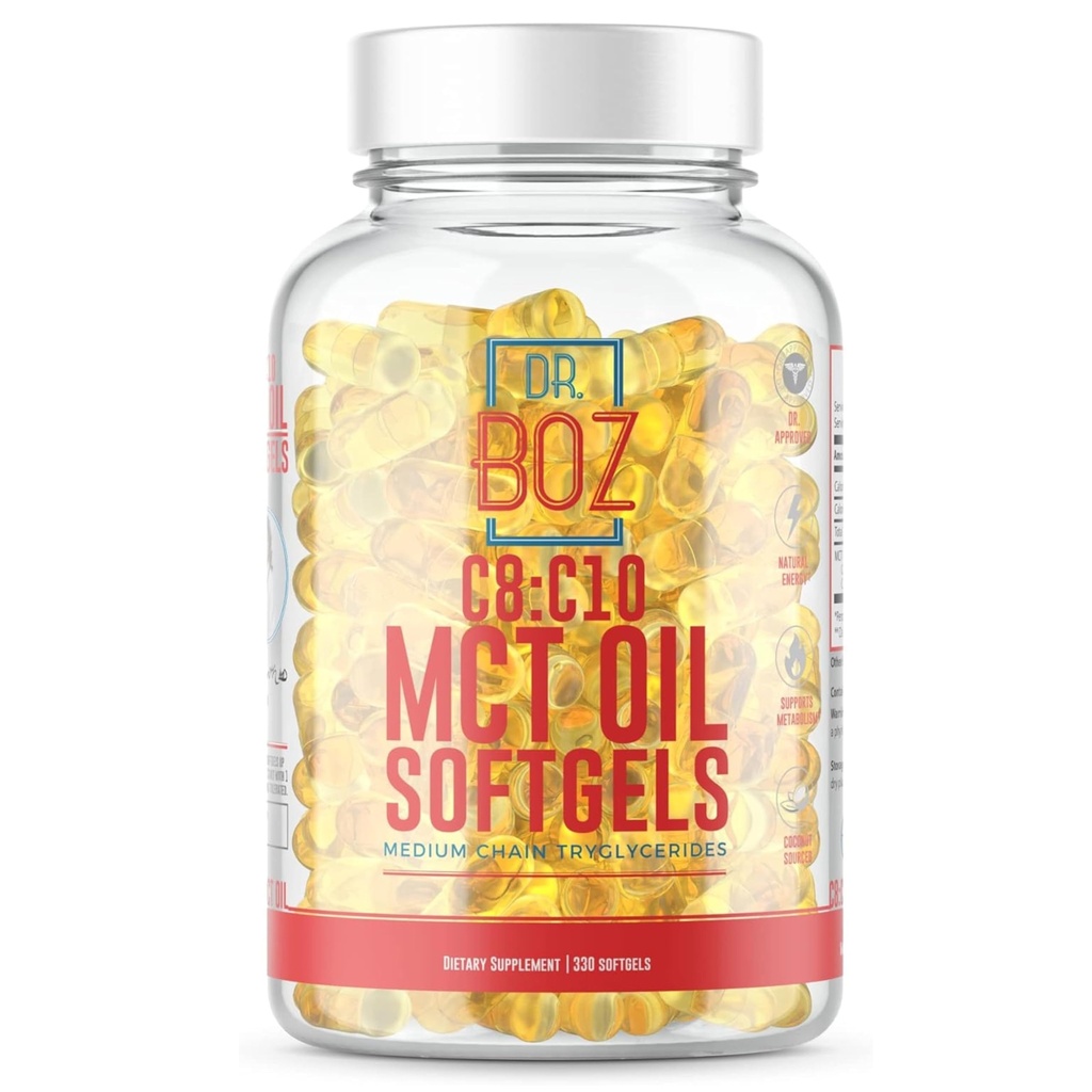 Dr. Boz - C8: C10 MCT Oil Supplement (330 Softgels) - Doctor Godkendte - Natural Energy, Weight Management, & Mental Focus - Øger ketoner - Fremstillet af Pure Coconut Oil - Lavet i USA - Selvomsorg