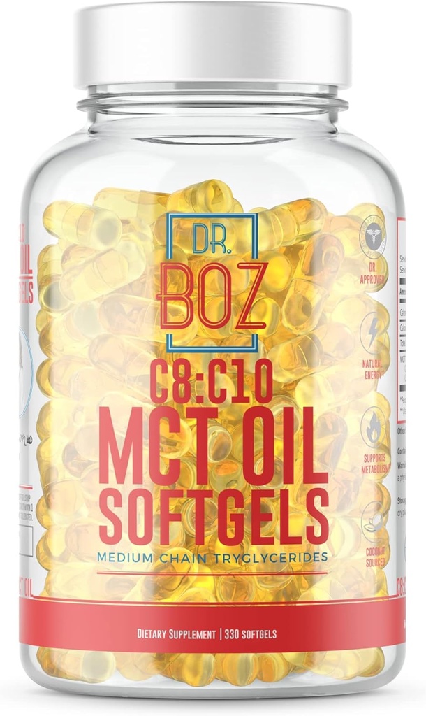 Dr. Boz - C8: C10 MCT Oil Supplement (330 Softgels) - Doctor Godkendte - Natural Energy, Weight Management, & Mental Focus - Øger ketoner - Fremstillet af Pure Coconut Oil - Lavet i USA - Selvomsorg