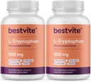 BESTVITE L-Tryptophan 500mg per Capsule (240 Vegetarian Capsules) (2-Pack) - No Stearates - No Silica - No Gelatin - Vegan - Gluten Free - Non GMO