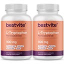 BESTVITE L-Tryptophan 500mg per Capsule (240 Vegetarian Capsules) (2-Pack) - No Stearates - No Silica - No Gelatin - Vegan - Gluten Free - Non GMO