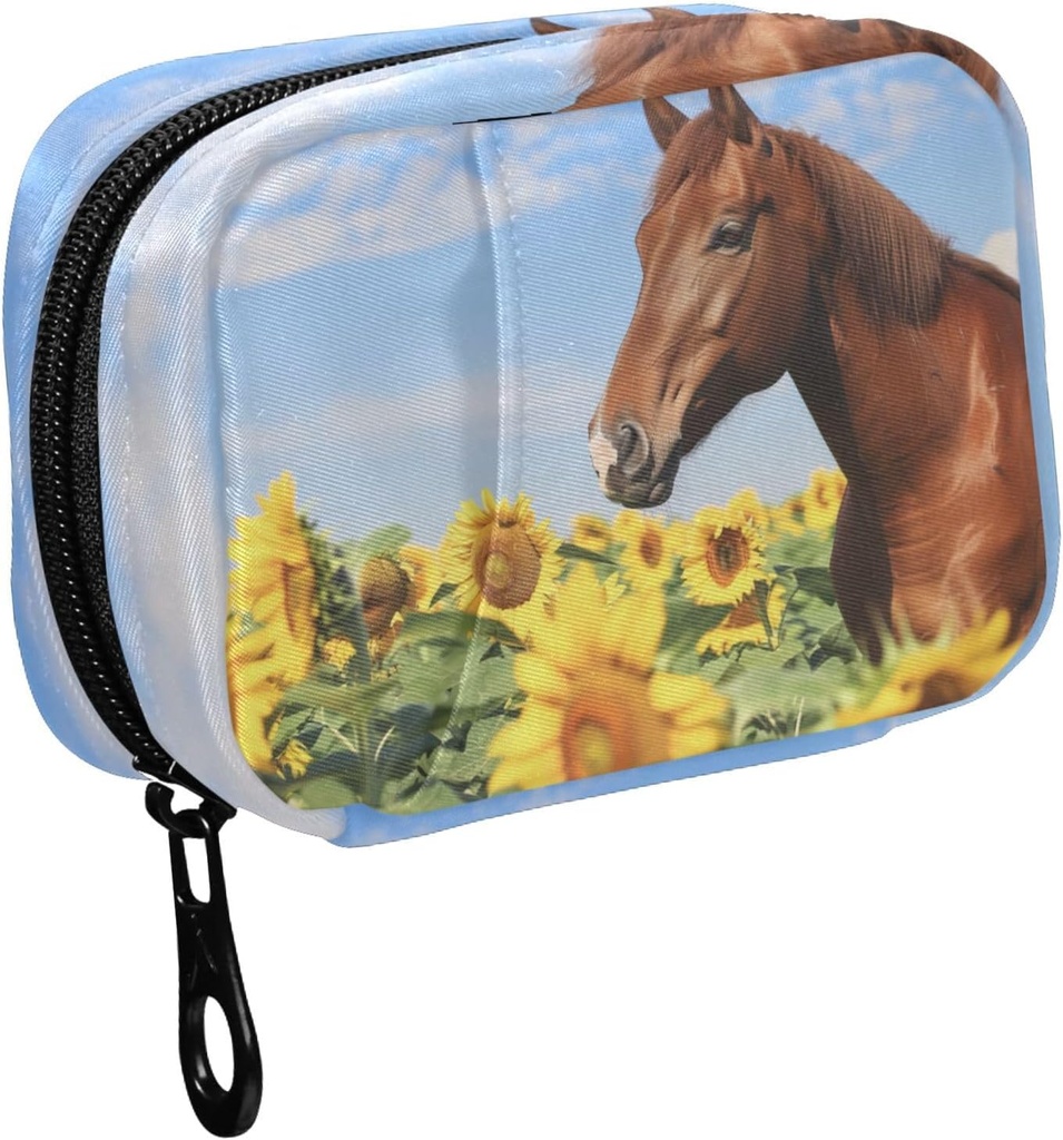 Fustylead Brown Horse i Sunflower Field og Blue Sky Pill Organizer sag med lynlås 2 gange en dag for vitamin og supplement, 7 dages rejse Organizer Medicin sag
