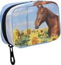 Fustylead Brown Horse i Sunflower Field og Blue Sky Pill Organizer sag med lynlås 2 gange en dag for vitamin og supplement, 7 dages rejse Organizer Medicin sag