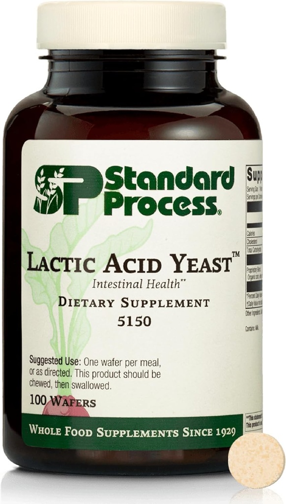 Standard Process Mælkesyre Gær - Kosttilskud til fordøjelsessygdomme & Gut Support - Non-Soy & Vegetarian - 100 Wafers