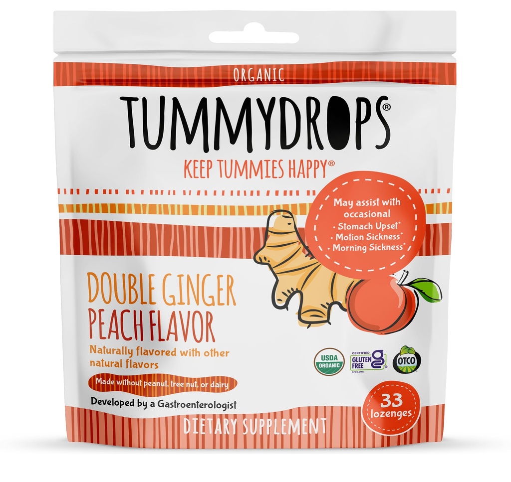 Tummydråber USDA Organic Double Ingefær Peach, 33 lozenges