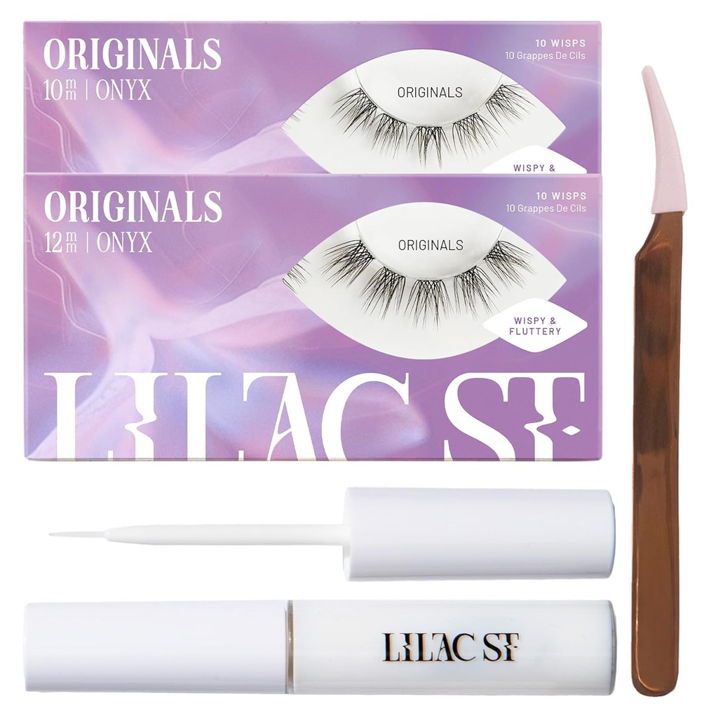 Lilac St - Originals Starter Kit - Inkluderer Natural Faux Eyelash Clusters (10mm & 12mm), Clear Lash lim, & Lash Appliator - Letvægt & Lifelike - Lasts 10 dage - Cruelty Free, Vegan - 20 Lass
