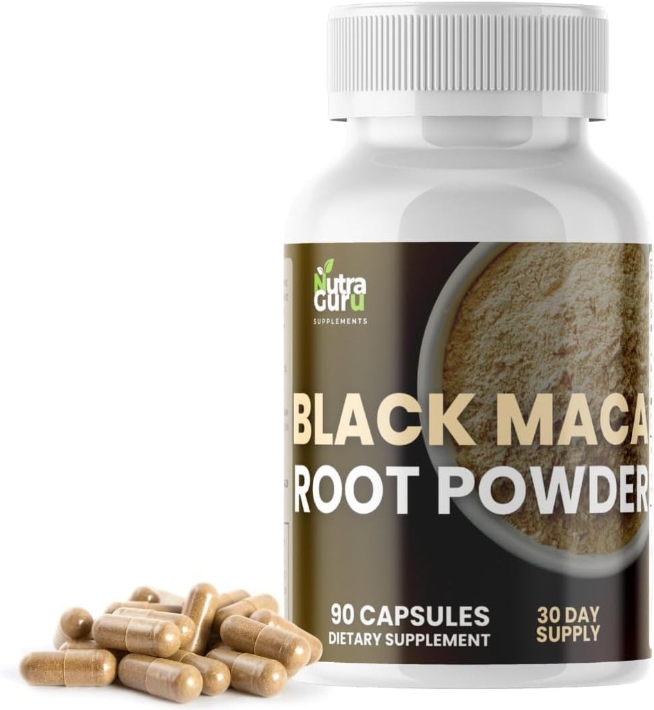 Black Maca Root Supplement - 90 Vegan Maca Root Capsules for Energy Support, Mood Balance, Mental Focus, Memory Enhancement
