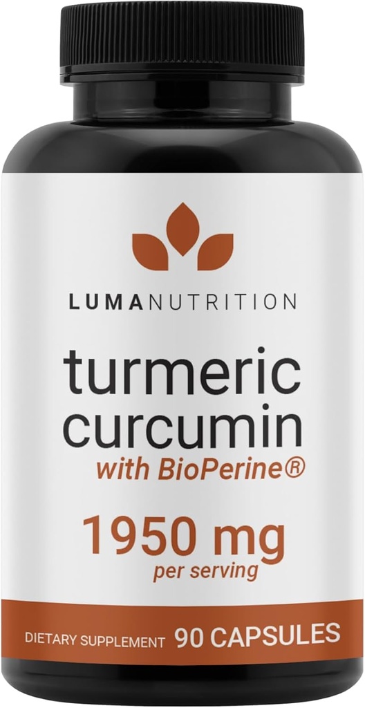 Luma Nutrition Turmeric Curcumin with Black Pepper - 95% Curcuminoids - 1950mg Per Serving - Premium Turmeric Supplement - with BioPerine for Max Absorption - Made in USA - 90 Capsules