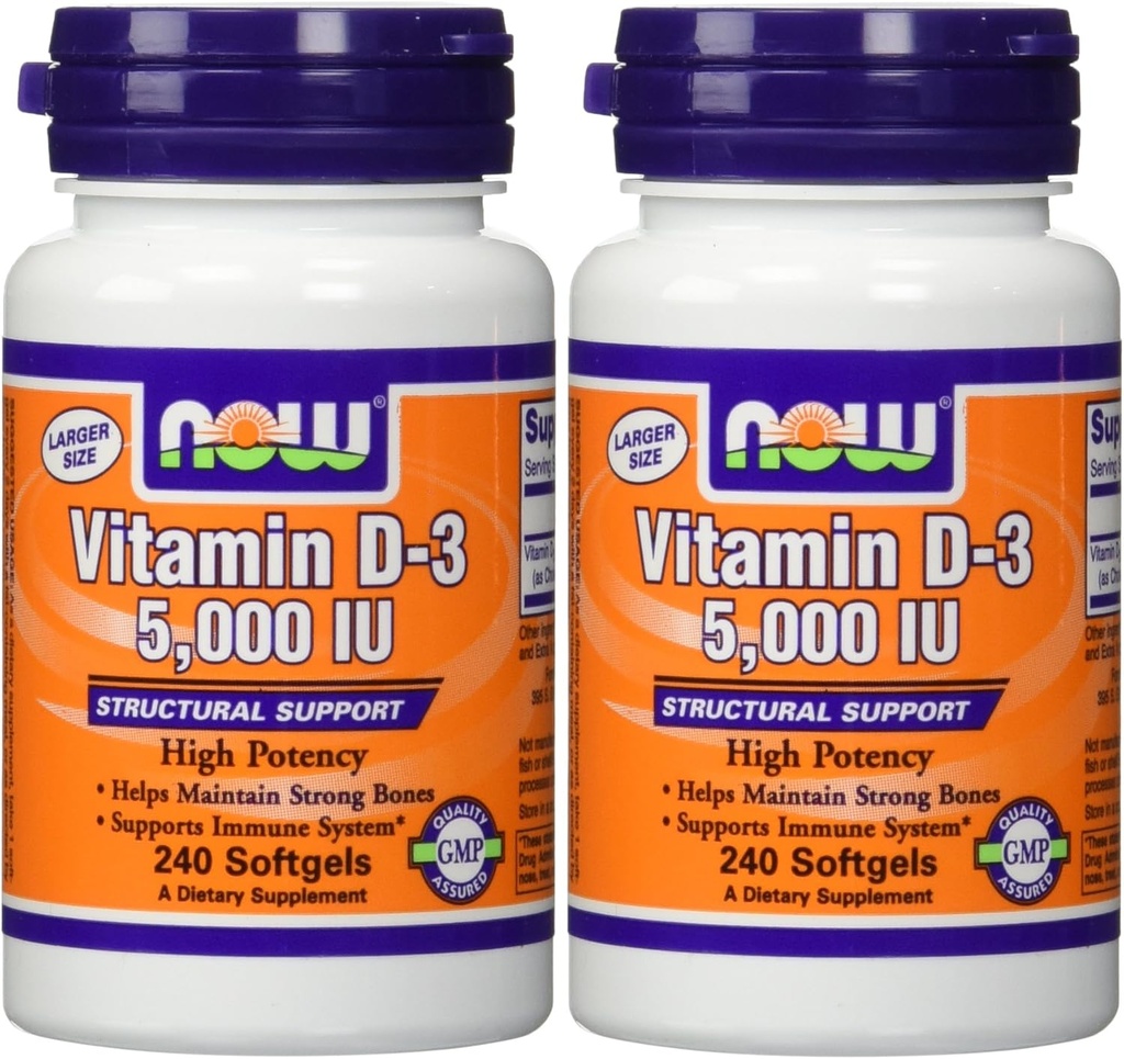 Now Foods Vitamin D3 5000 Iu, 240- softgels (pakke med 2)