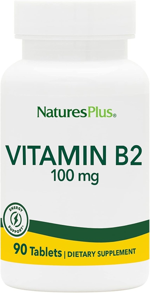 Natures Plus vitamin B2 (Riboflavin) - 100 mg, 90 Vegetariske tabletter - Natural Energy & Metabolisme Booster, fremmer den samlede sundhed - Gluten- Free - 90 Servere
