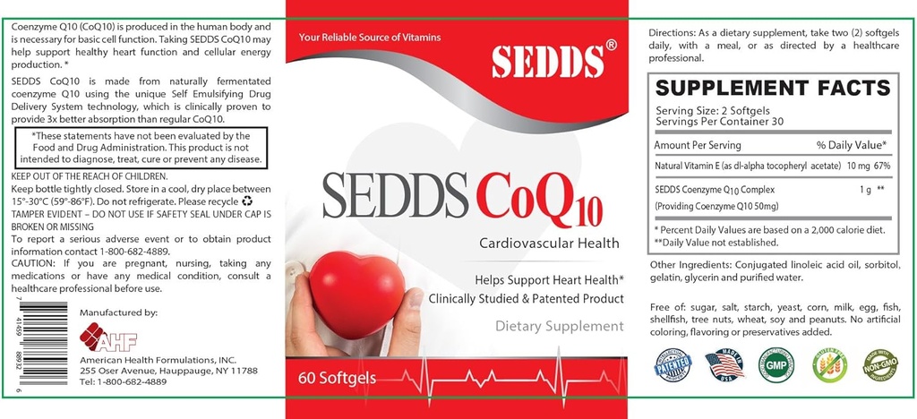 SEDDS ® CoQ10 Ubiquinol Kardiovaskulær Health Supplement, Daglig Vitamin til hjerte sundhed og energi (60 Greve), Absorption Væske Vand- Opløselig Softgel til højt blodtryk og Cholesterol