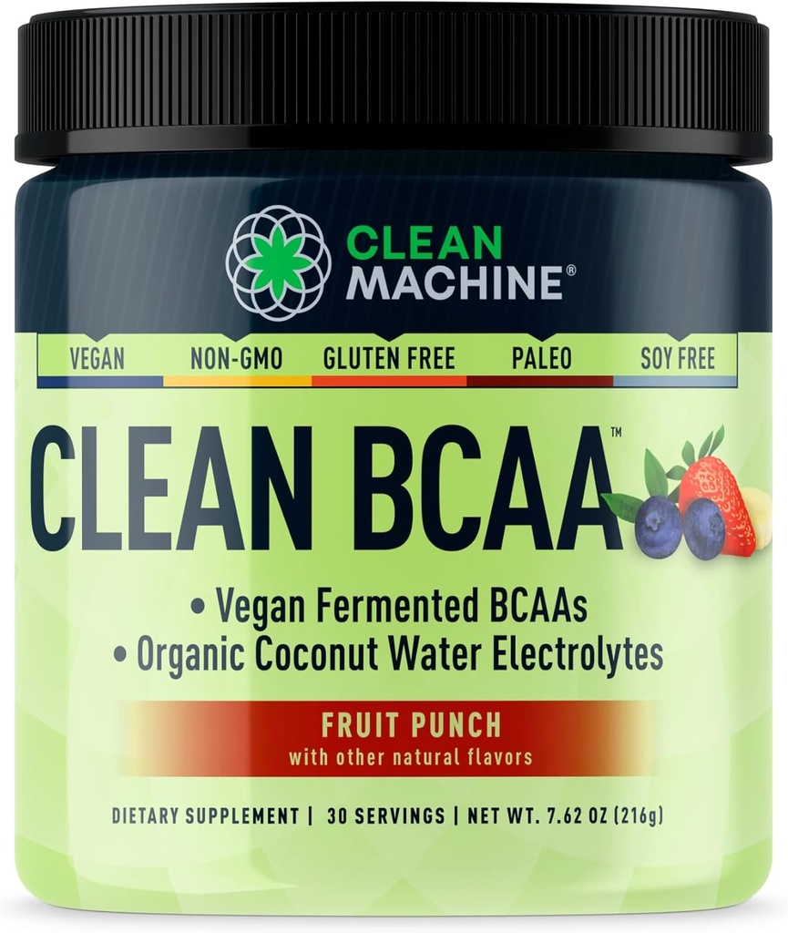 Ren BCAA - 2: 1: 1 Mad bestøvet BCAAs pulver & kokos vand Elektrolyter Inddrivelse & Amino Energy Supplement - Award Winning Vegan Aminosyre Supplement - 30 Servering (30, Frugt Punch)