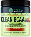 Ren BCAA - 2: 1: 1 Mad bestøvet BCAAs pulver & kokos vand Elektrolyter Inddrivelse & Amino Energy Supplement - Award Winning Vegan Aminosyre Supplement - 30 Servering (30, Frugt Punch)