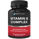 Vitamin B Complex Vitaminer B12, B1, B2, B3, B5, B6, B7, B9, Folinsyre - Super B Complex Vitaminer til kvinder, mænd, voksne - 90 Vegetariske kapsler