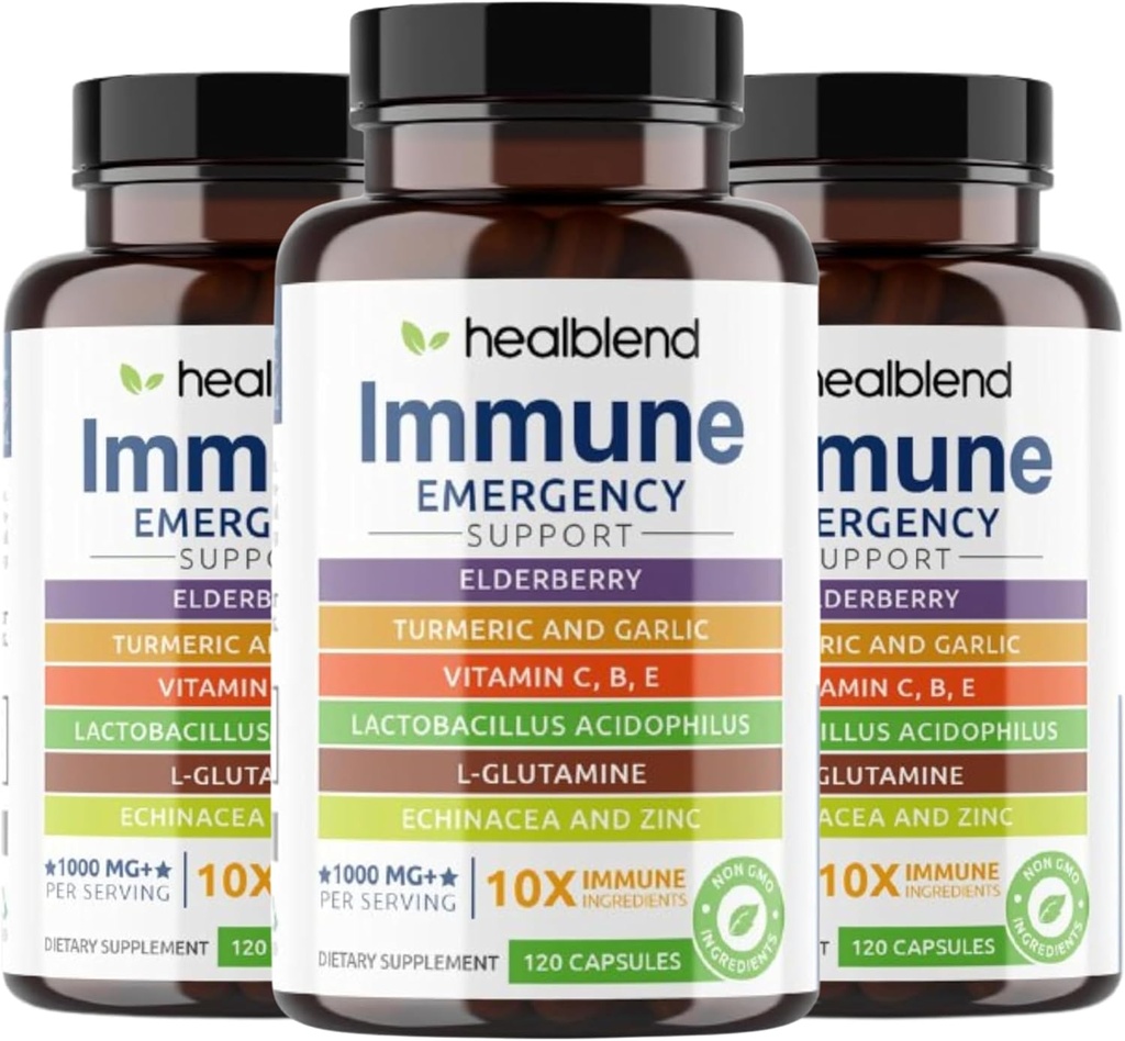 healmix 10 i 1 immunsupport Booster med Elderberry, Zink, Echinacea, Gurkemeje, Lactobacillus Acidophilus, for voksne (3 Pack)