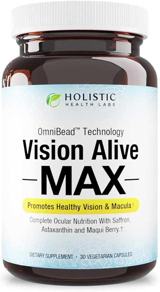 Holistiske Health Labs Vision Alive Max med 8 naturlige ingredienser Lutemax ® 2020, Blåbær, Blåbær, c3g fra Black Currant, Maqui Berry, Saffron, og Astaxanthin (30 Greve (Pack of 1))