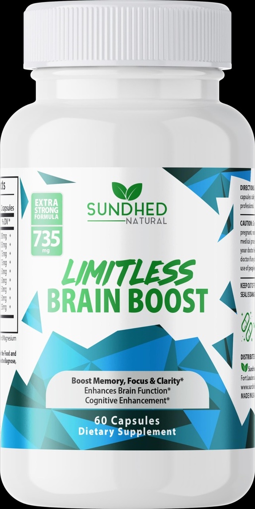 Limitless Brain Boost (60 caps) - Hukommelse, Fokus, Mental Klarhed - Nootropics Scientific Formel for Enhance Performance, Super Ginkgo Biloba, St John Wort Extract, DMAE