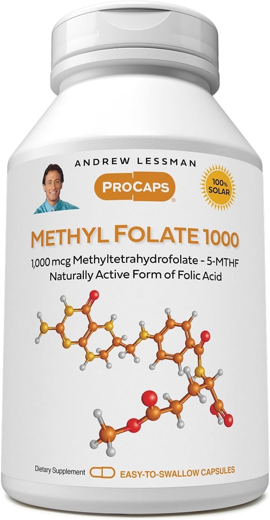 ANDREW LSSMAN methylfolat 1000mg - 240 kapsler - 1000 mcg L- methylfolat, Potent Niveauer af essentielle vitamin B9. Understøtter sundt hjerte, hjerne, immunforsvar og graviditet. Let at synke kapsler
