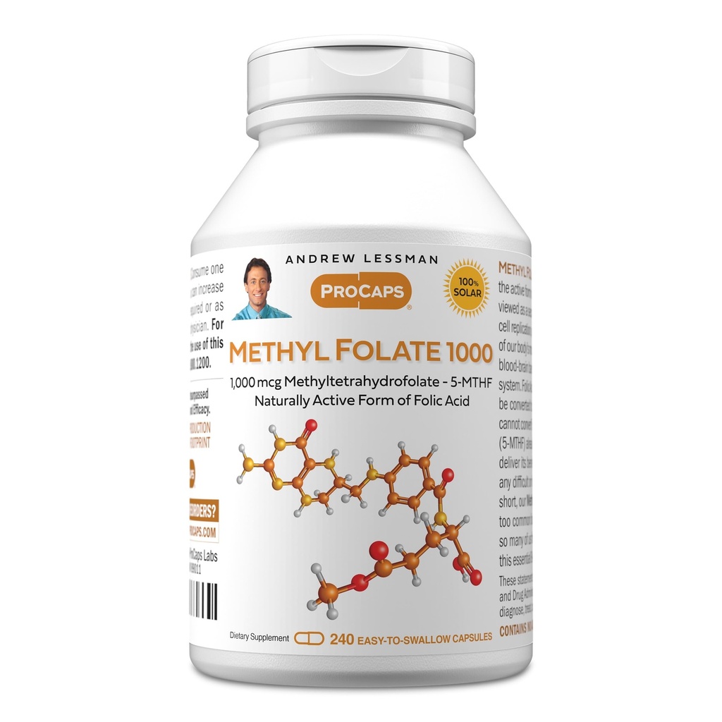 ANDREW LSSMAN methylfolat 1000mg - 240 kapsler - 1000 mcg L- methylfolat, Potent Niveauer af essentielle vitamin B9. Understøtter sundt hjerte, hjerne, immunforsvar og graviditet. Let at synke kapsler