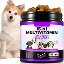 15-in-1 Hund Multivitamin Kosttilskud med Glucosamin & Probiotika; Natural Daily Vitamin Chews for Hunde, Pet Health Support- Skin- Immunity- Gut Digestion- Joint- Heart, 150 Pcs- Duck Flavor