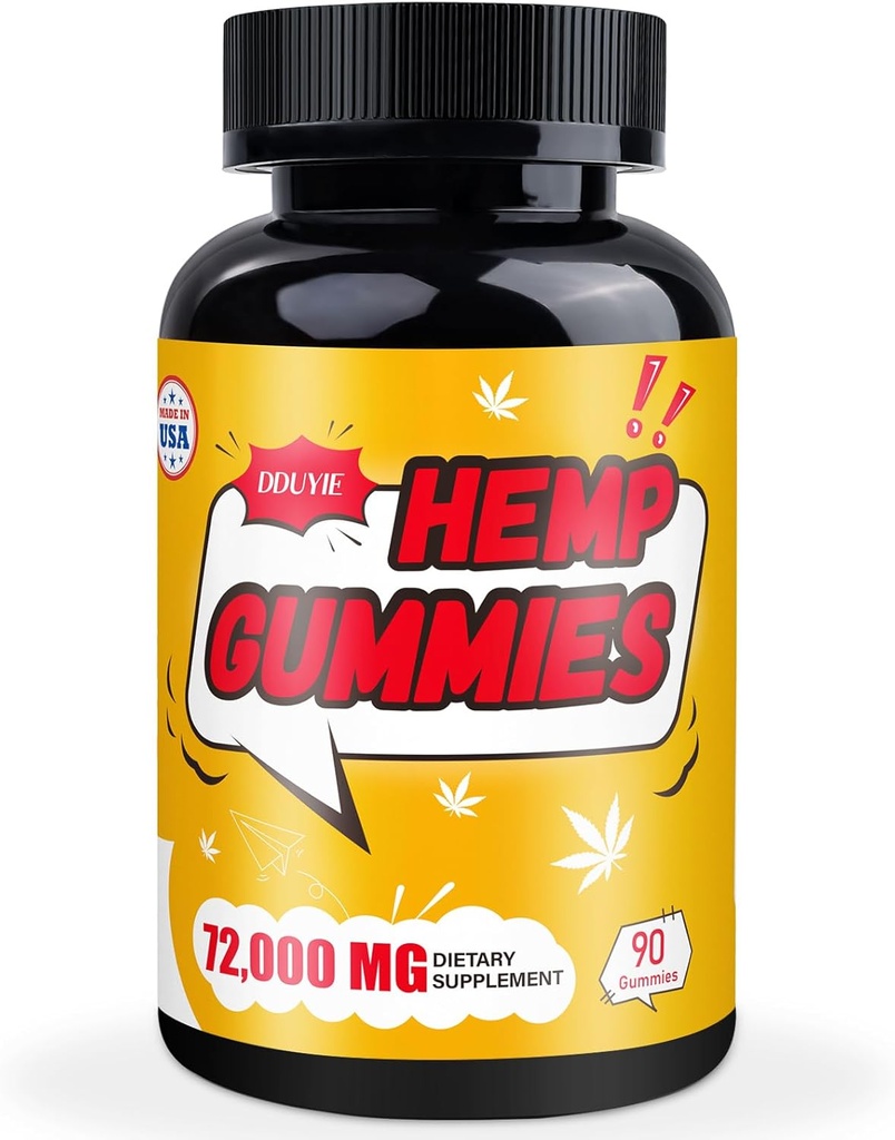 Hamp Gummies High Potency, Organic Hamp Supplement til Fredelig Sengetid, Smerte, Mood - med Pure Hamp Oil Extract - Natural Edibles Hamp Gummy Bears - Vegan, Non- GMO, Sukker fri