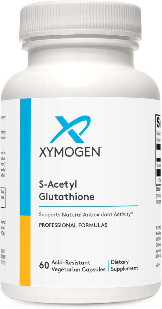 XYMOGEN S Acetyl Glutathion - Superior Absorption Acetyleret Glutathion Supplement med Mavesyre-resistente kapsler - sund aging, cellular, antioxidant + immunforsvar (60 kapsler)