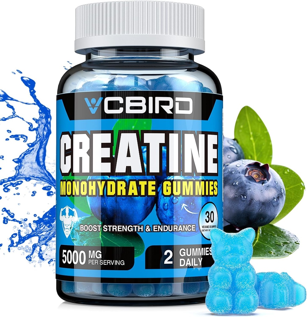 Creatin monohydrat 5g Per Servering, Ingen sukker kreatin kosttilskud støtte til styrke, ydeevne, energi, inddrivelse, Gluten- Free Creatin for kvinder og mænd, blåbær Flavor (30 Gummies108)