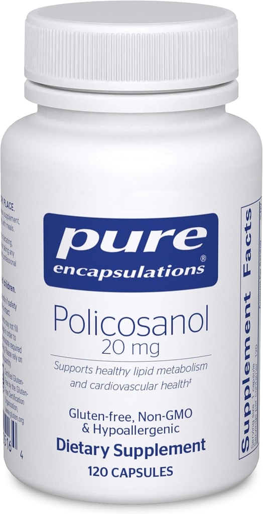 Pure indkapslinger Policosanol 20 mg • 124; Hypoallergent supplement understøtter sund Lipid Metabolisme og cardiovaskulær funktion • 124; 120 Kapsler