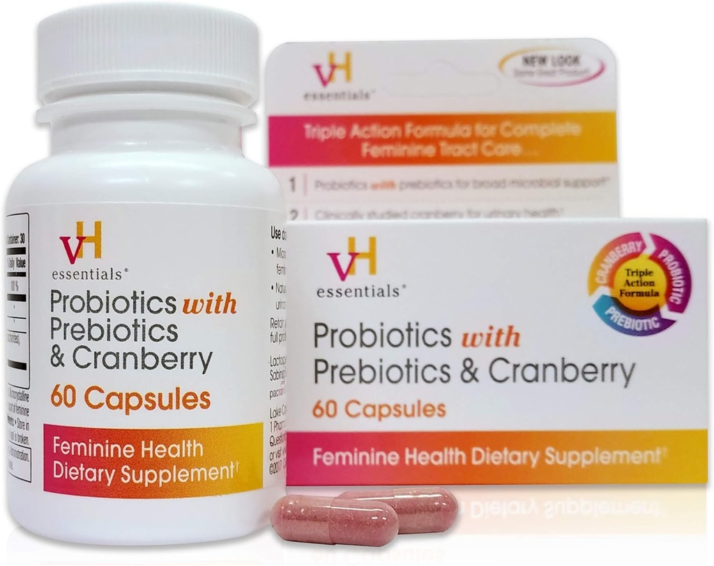 vH essentielle Probiotika med Prebiotika og Cranberry Feminin Health Supplement, 60 Greve