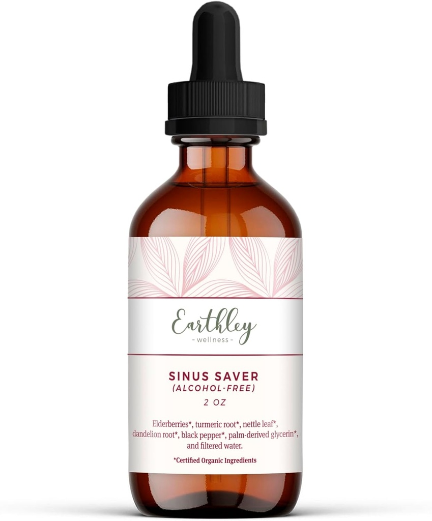 Earthley Wellness Sinus Saver, Natural Remedy, Free of Allergens, Parabens, og Konserveringsmidler, Hjælper Boost C-vitamin (2 oz, Alkohol fri)