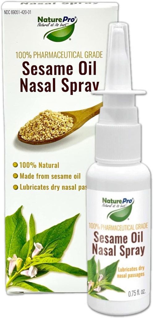 All- Natural Nasal Moisturizer Spray med 100% Pharmaceutical Grade Sesame Oil 0,75fl. til Sothe & Fugt Tør Næse, Nasal Smøremiddel & Decongestant til Tør Næse Relief