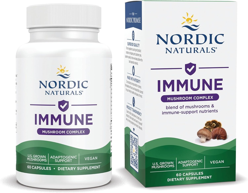 Nordic Naturals Immunsvamp Complex, Unflavored - 60 kapsler - Adaptogen Support - Multi- Mushroom Blend - Optimal wellness - Non- GMO - Certified Vegan - 30 Serveringer