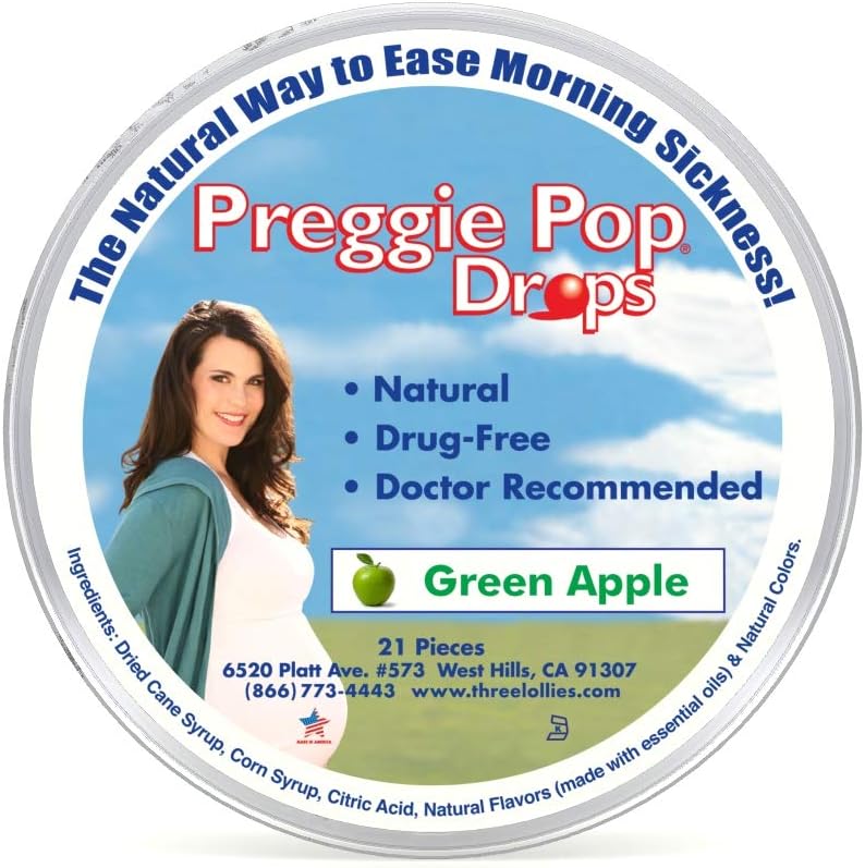 Tre Lollies Preggie Pop Drops, Natural Green Apple, 21 Greve