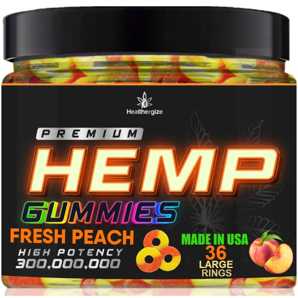 Hemp Gummies Sleep Peach Ring Gummy Bears-Unrefined Hempseed Oil for Peace and Calm-Fresh Peach Hemp Candy Edibles-Natural Omega-Made in USA