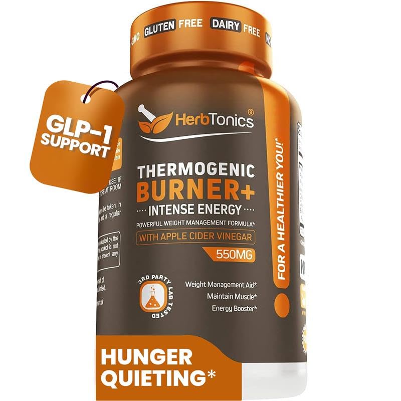 Herbtonics Thermogen Burner + Apple Cider Vincils - Weight Management Supplement for kvinder & mænd, Understøtter Appetite Management, Metabolisme & Energi, 60 vegetariske kapsler