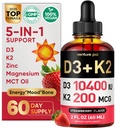 Venture Pal 5- in-1 D3 10000 IE & K2 som MK- 7 200mcg med Magnesium, MCT Oil, Zink, Sugar- fri D-vitamin Flydende 124; Maksimal Absorption for ben, Mood & immun Health - 2 FL OZ, 67 dage