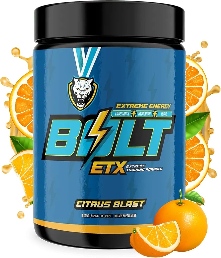 6AM Run Bolt Pre Workout Powder til løbere, Instant Energy Boost, Cardio & Focus Support, Ingen Jitters, High Energy Formel, Running Nutrition, Alle naturlige, Citrus Blast Flavor, 25 Serveringer