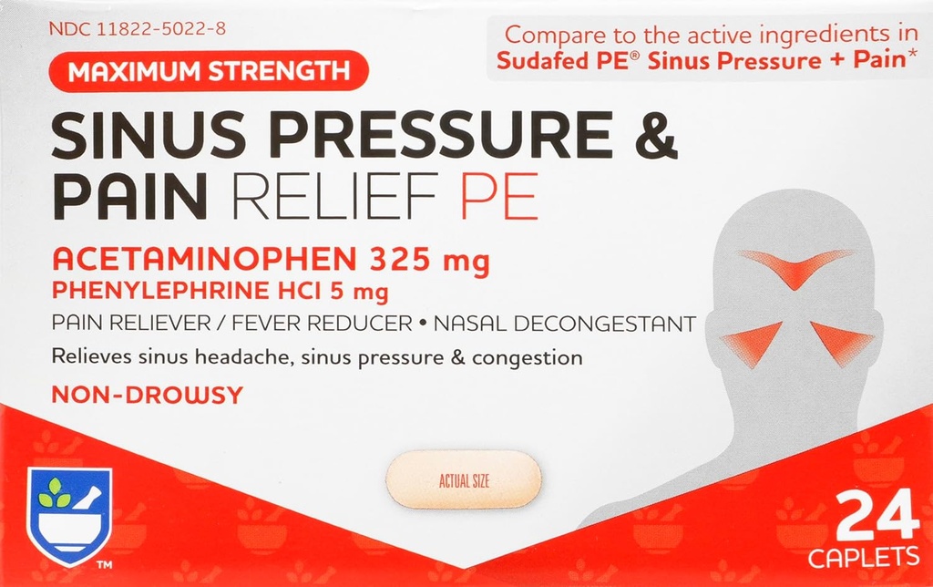 Rite Aid Sinus Pressure and Pain Reliever PE, Non- Drowsy - 24 Tabletter