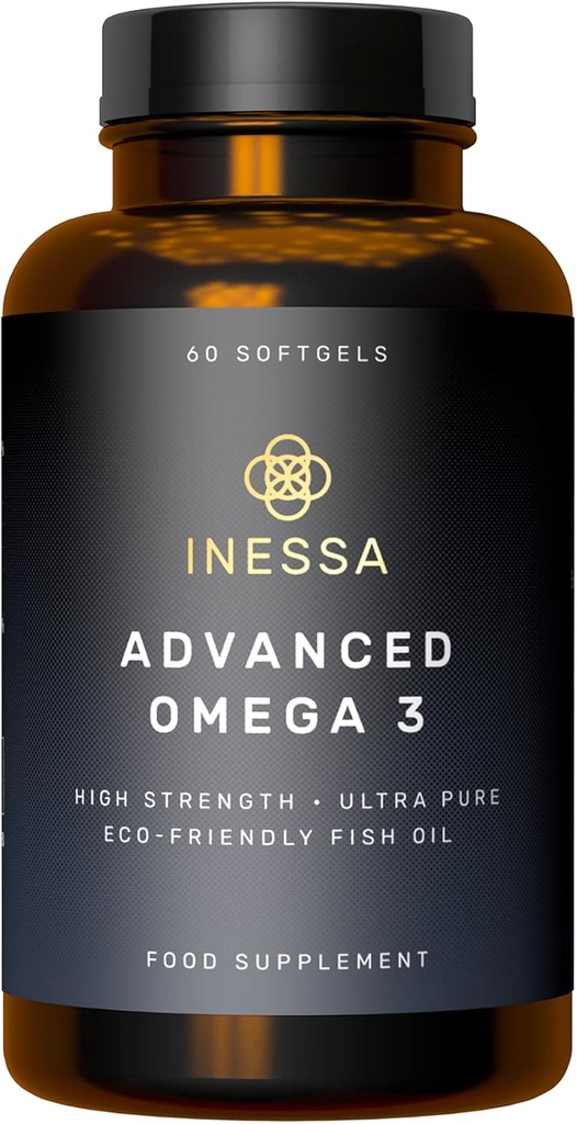 Omega 3 Fiskeolie 1200mg (480mg EPA / 360mg DHA per kapsel) Høj styrke, Ultra Pure, Miljøvenlig 60 kapsler, 2 Måneder Tilgang. GMP & venner af havet certificering
