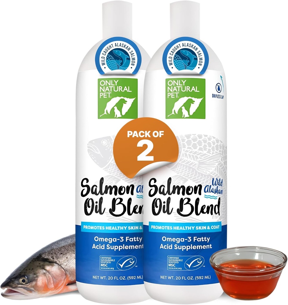 Kun Natural Pet Wild Alaska Salmon Oil for Dogs & Cats - Omega 3 & 6 supplement til Kæledyr - EPA & DHA Fish Oliils, Alle naturlige fælles støtte, Fremme sund hud, Coat & Heart - 20 Fl Oz (pakke af 2)