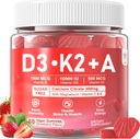 Vitamin D3 10000iu + K2 MK7 + A Gummies med Calcium Magnesium Zink til kvinder og mænd, høj potens ADK Vitamin supplement understøtter sundt immunsystem, ben og vision funktion, Sukker Free 120 Cts