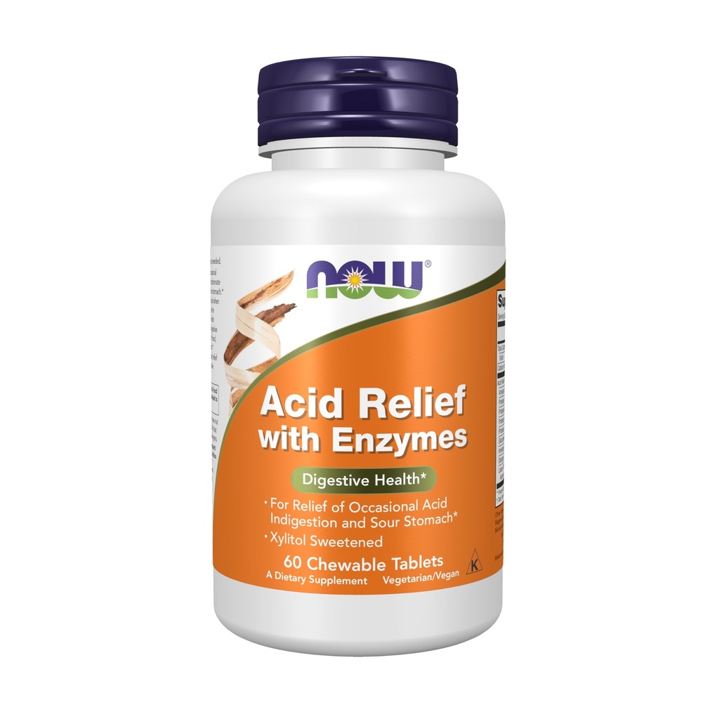 NOW Foods Supplements, Acid Relief with Enzymes, Xylitol Sweetened, Digestive Health*, 60 Chewables