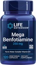 Life Extension Mega Benfotiamin, 250 mg, en fatal - opløselig form af thiamin, sund metabolisme, ultrabiotilgængelig vitamin B1, høj potens, Gluten- fri, ikke- GMO, vegetar, 120 kapsler