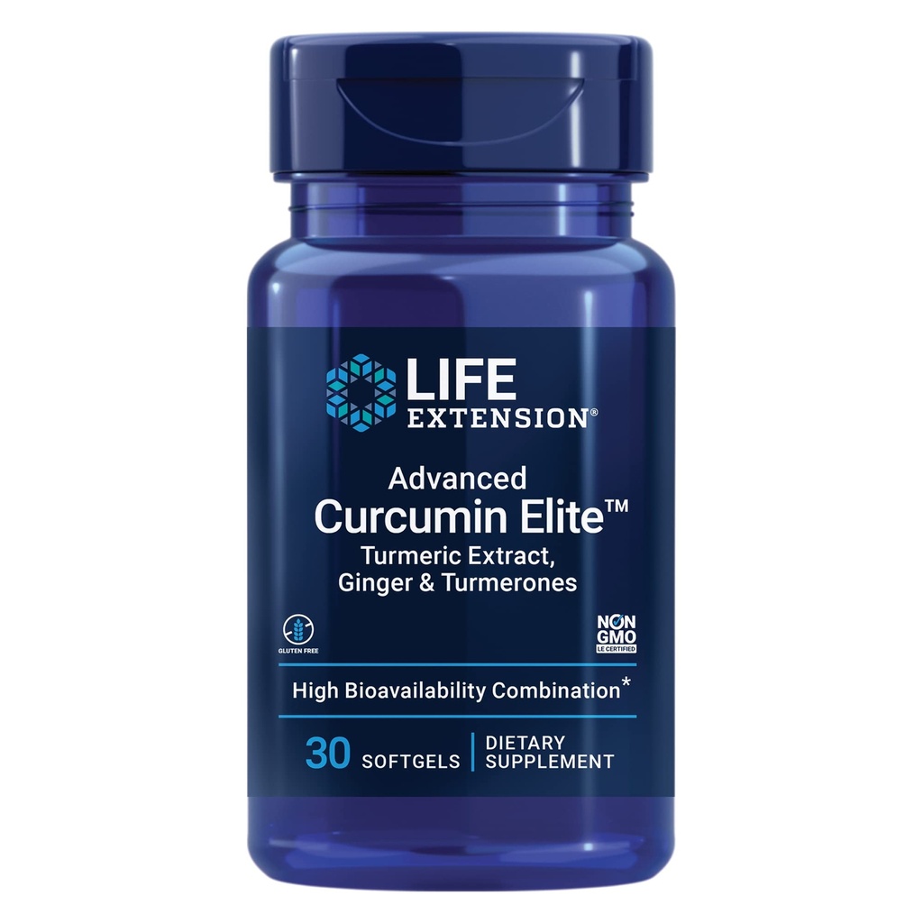 Life Extension Advanced Curcumin Elite Turmeric Extract, Ginger & Turmerones - for inflammation Health Support og Kardiovaskulær & Brain Health - Gluten- Free, Non- GMO - 30 Softgels