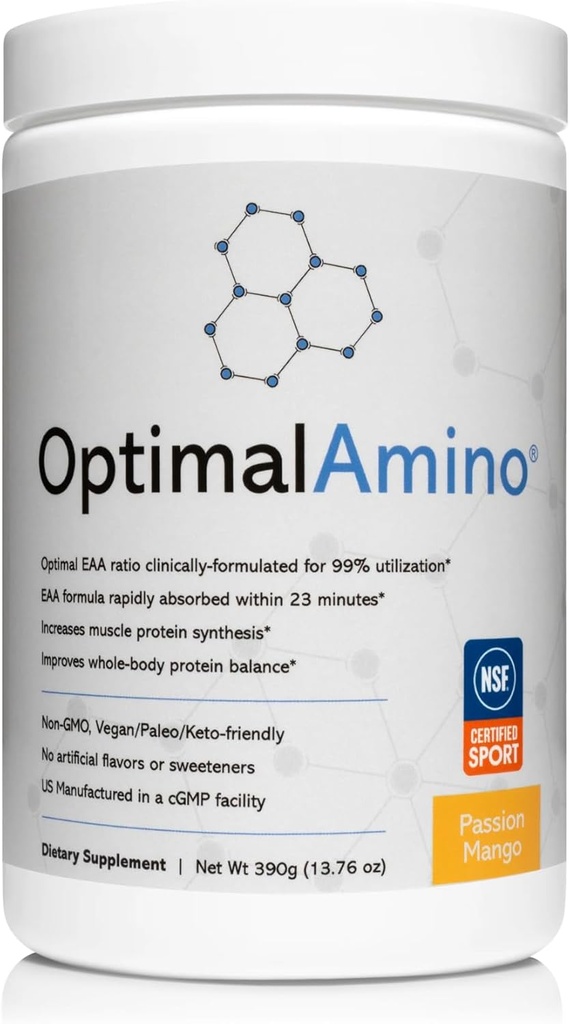 OptimalAmino Amino Amino Acid Powder Б124; 99% Udnyttet Essential Amino Amino Amino Amino Amino Amino Powder Б124; 99% Udbrugt Essential Amino Amino Amino Acid (EAA) Supplement Б124; Pre / Post Workout & Muscle Recovery Б124; NSF til Sport Certified Б124; Passion Mango Flavor